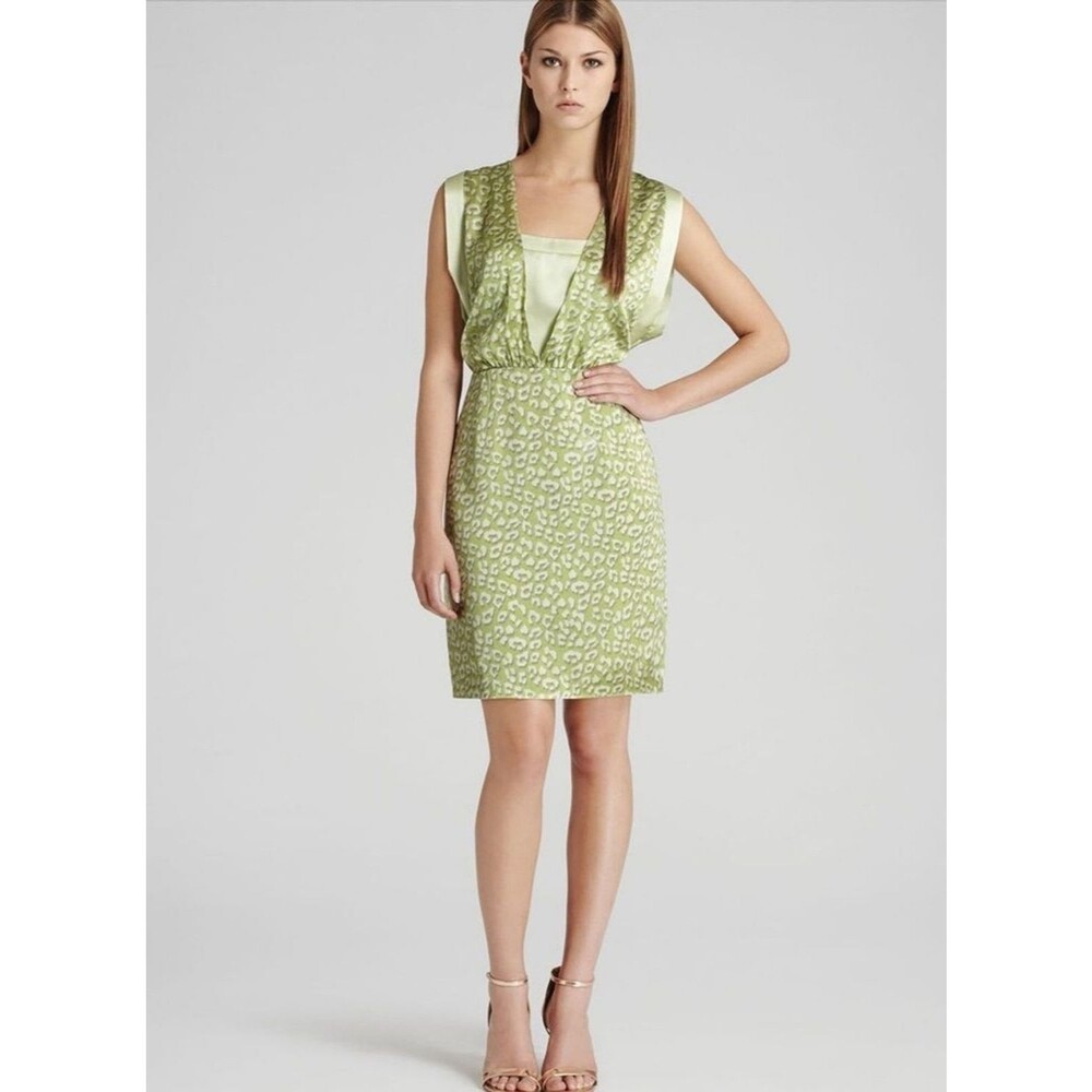 NEW REISS Arun Abstract Printed Silk Dress, Green (Size 0)